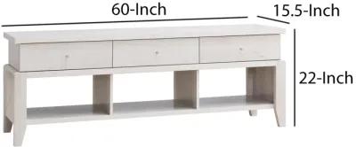 60 Inch Modern TV Media Entertainment Console, 3 Drawers, Wood, White, Oak-Benzara