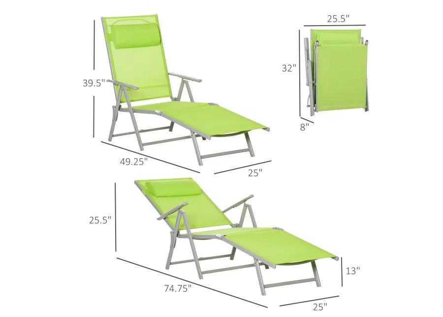 Green Outdoor Comfort: Adjustable Mesh Chaise Portable Recliner