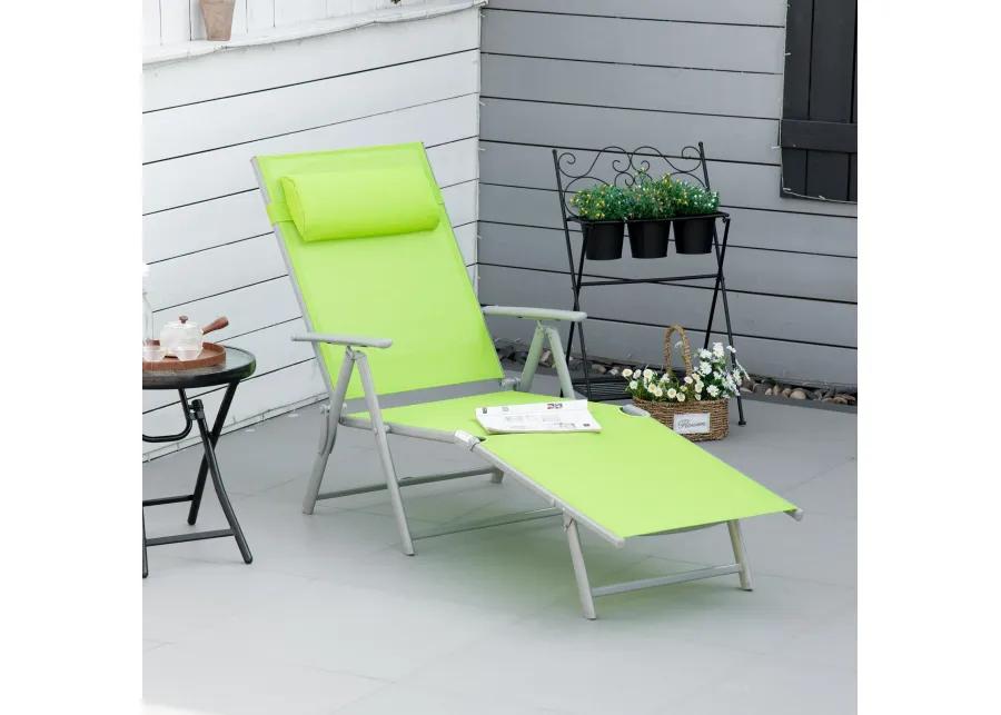 Green Outdoor Comfort: Adjustable Mesh Chaise Portable Recliner