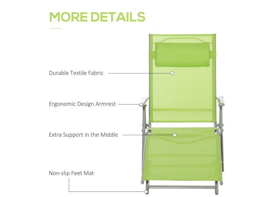 Green Outdoor Comfort: Adjustable Mesh Chaise Portable Recliner