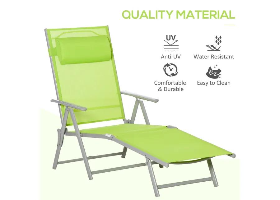 Green Outdoor Comfort: Adjustable Mesh Chaise Portable Recliner