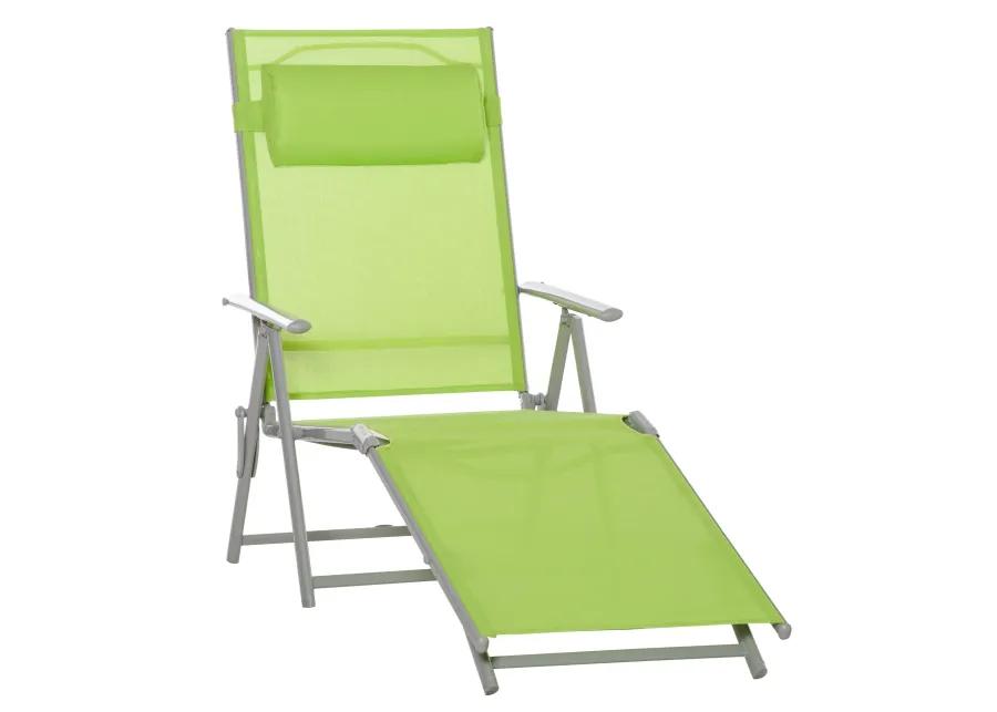 Green Outdoor Comfort: Adjustable Mesh Chaise Portable Recliner