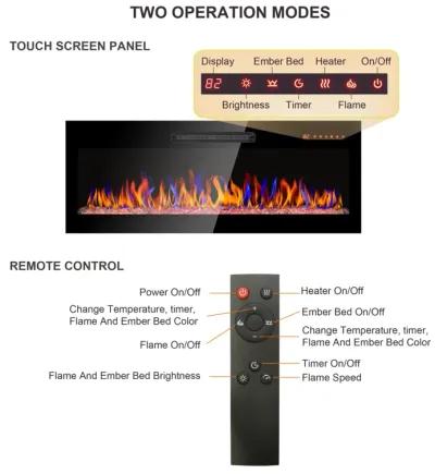 60" Wall-Mounted Electric Fireplace with Remote, LED Light Heater