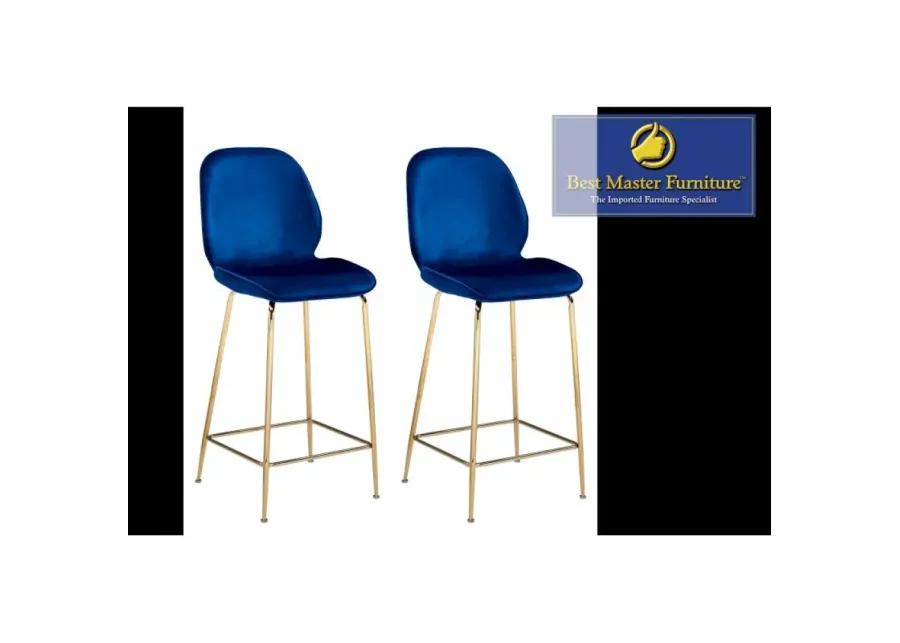 Best Master Preston 24" Velvet Counter Stool in Blue (Set of 2)