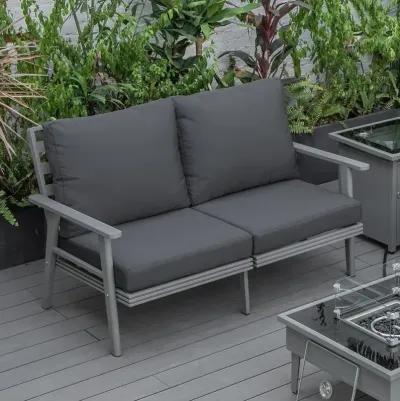 LeisureMod Outdoor Patio Loveseat with Gray Aluminum Frame