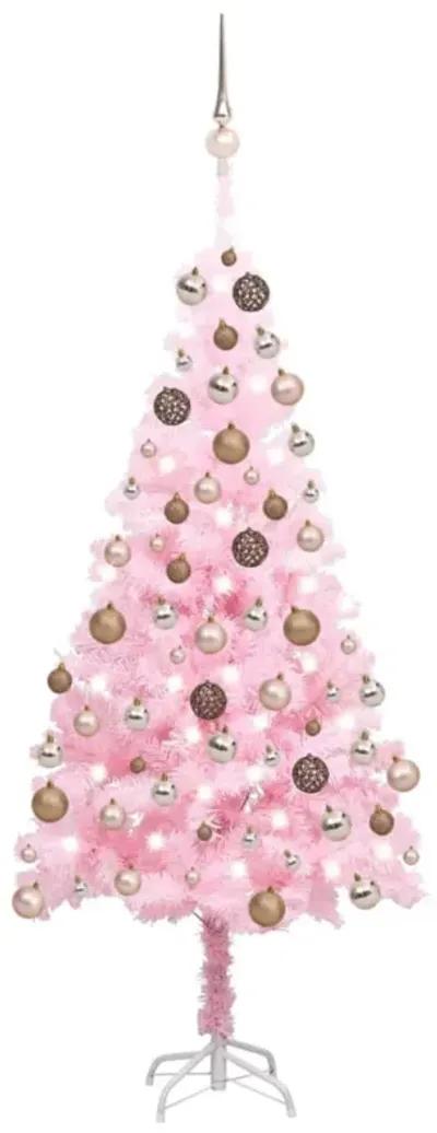 vidaXL Artificial Christmas Tree with LEDs&Ball Set Pink 47.2" PVC (329177+330097)