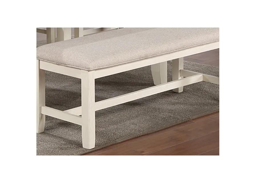 White Classic 1 Piece Bench Rubberwood Beige Fabric Cushion Seats Dining Room Furniture Bench