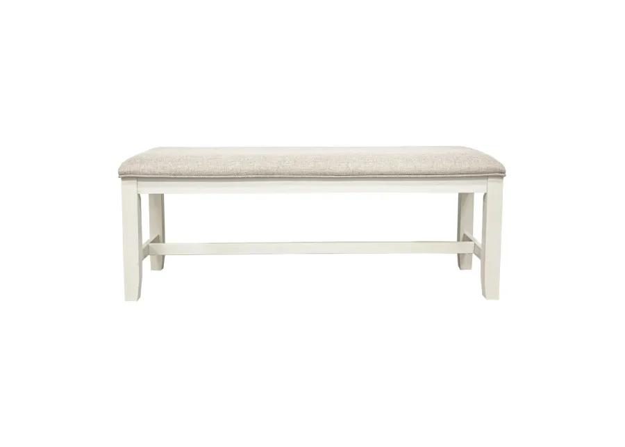 White Classic 1 Piece Bench Rubberwood Beige Fabric Cushion Seats Dining Room Furniture Bench