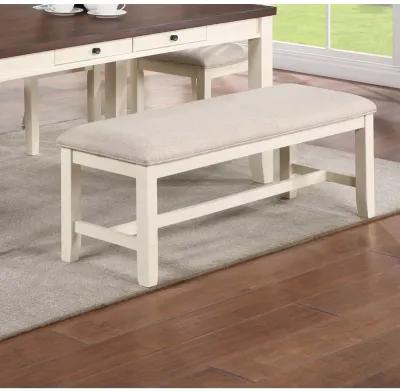 White Classic 1 Piece Bench Rubberwood Beige Fabric Cushion Seats Dining Room Furniture Bench