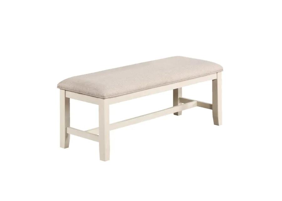 White Classic 1 Piece Bench Rubberwood Beige Fabric Cushion Seats Dining Room Furniture Bench