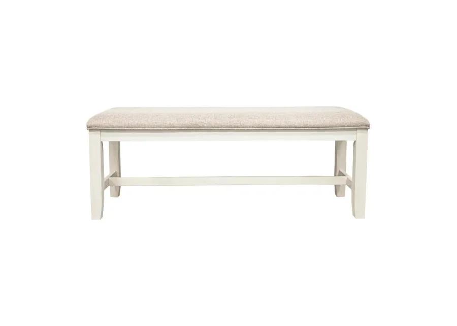 White Classic 1 Piece Bench Rubberwood Beige Fabric Cushion Seats Dining Room Furniture Bench