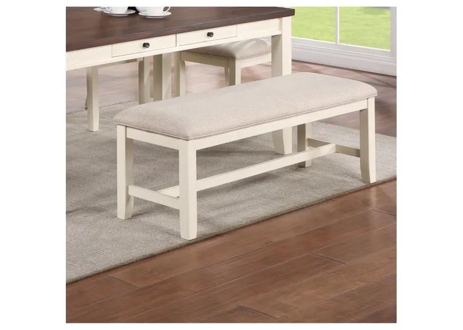 White Classic 1 Piece Bench Rubberwood Beige Fabric Cushion Seats Dining Room Furniture Bench