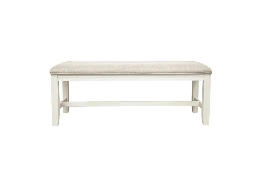 White Classic 1 Piece Bench Rubberwood Beige Fabric Cushion Seats Dining Room Furniture Bench