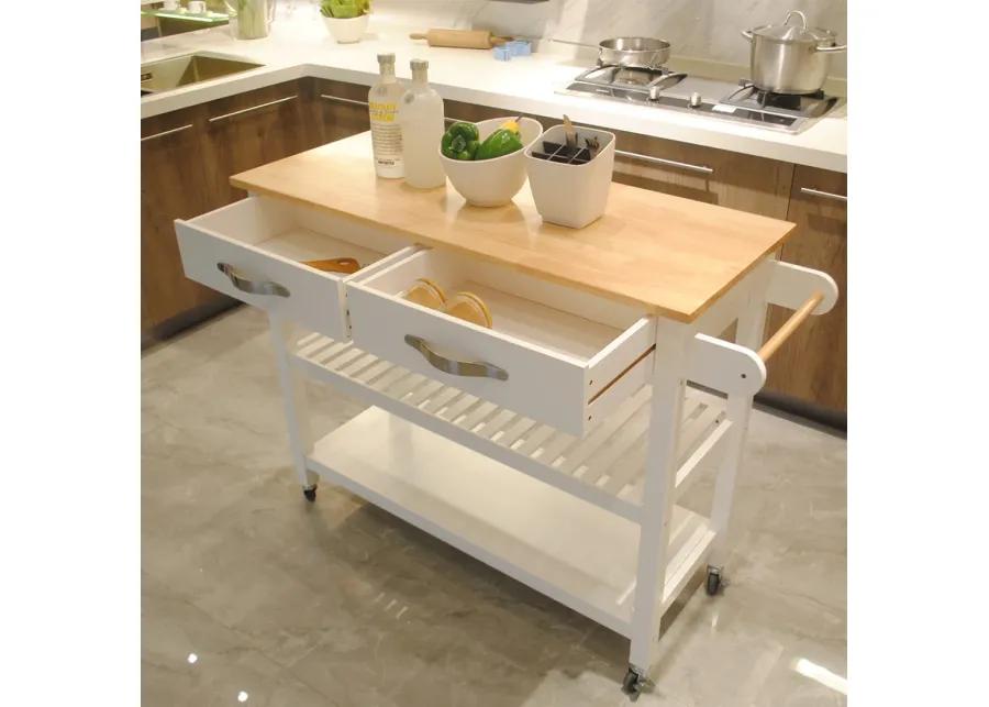 Mobile Kitchen Island with Rubberwood Top