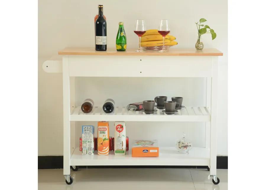 Mobile Kitchen Island with Rubberwood Top