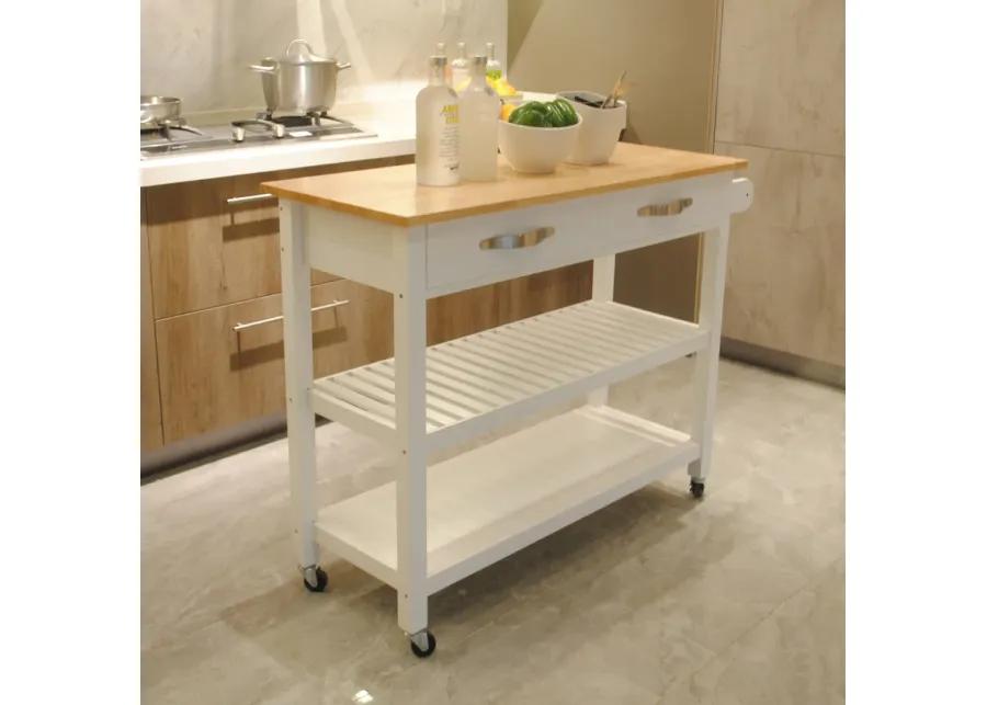 Mobile Kitchen Island with Rubberwood Top