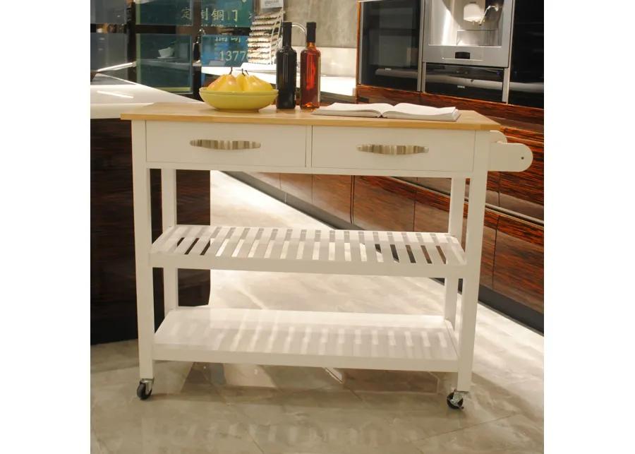 Mobile Kitchen Island with Rubberwood Top