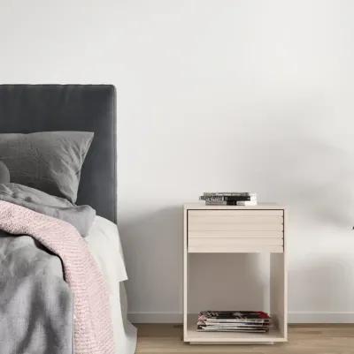 Set of 2 Whitewash Hardwood Floor Nightstand with a Drawer - Rustic Bedside Table for Bedroom