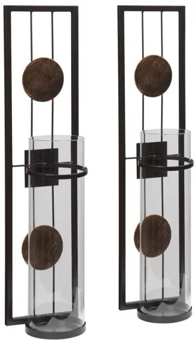 20 in. Modern Floating Decorative Metal Medallion Pillar Candle Sconces � Wall Mount � Set of 2