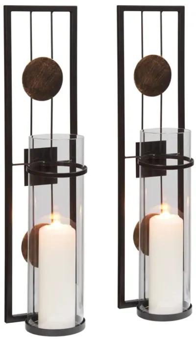 20 in. Modern Floating Decorative Metal Medallion Pillar Candle Sconces � Wall Mount � Set of 2