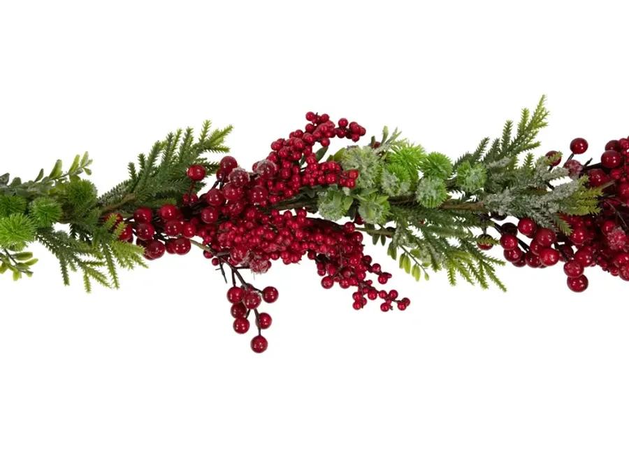 5' x 12" Red Berry and Frosted Pine Christmas Garland - Unlit