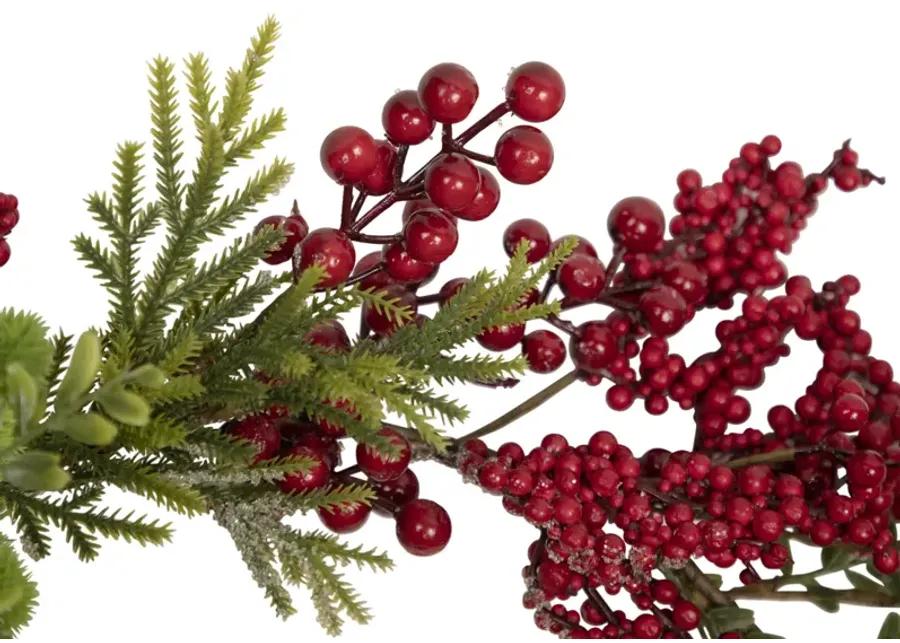 5' x 12" Red Berry and Frosted Pine Christmas Garland - Unlit