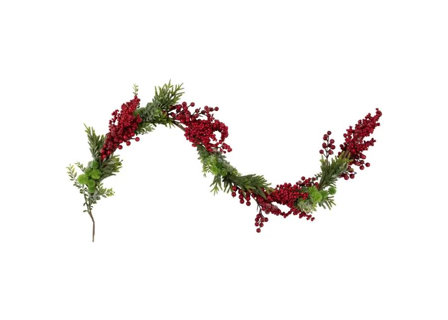 5' x 12" Red Berry and Frosted Pine Christmas Garland - Unlit