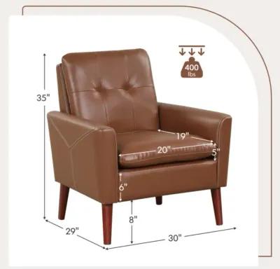 Hivvago Modern PU Leather Accent Chair with Solid Wood Legs-Brown