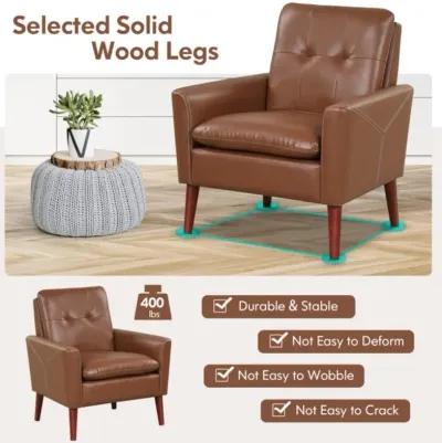 Hivvago Modern PU Leather Accent Chair with Solid Wood Legs-Brown