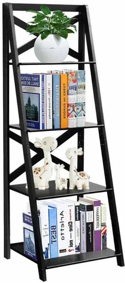 2 Pieces 4-Tier Wood Display Storage Bookshelf Set-Black