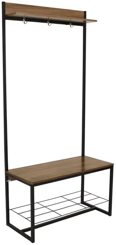 Sunnydaze Industrial MDP Hall Tree with Coat/Shoe Rack - Brown - 67 in