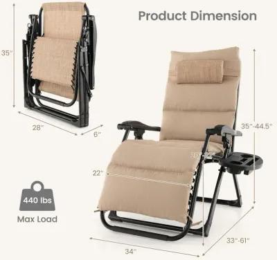 Adjustable Metal Zero Gravity Lounge Chair with Removable Cushion and Cup Holder Tray