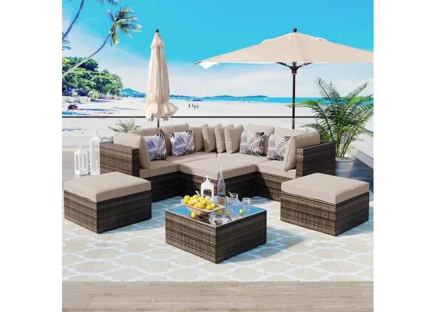 Merax 8-piece Outdoor Wicker Sofa Lounger Set