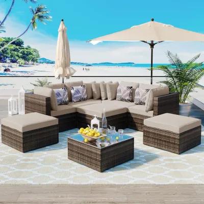 Merax 8-piece Outdoor Wicker Sofa Lounger Set