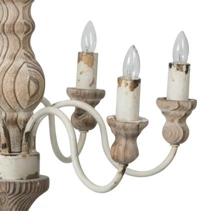 Kol 22 Inch Traditional 6 Light Chandelier, Fir Wood, Iron, Antique White-Benzara