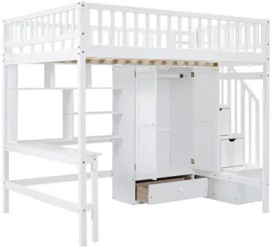 Merax Loft Bed with Desk and Wardrobe