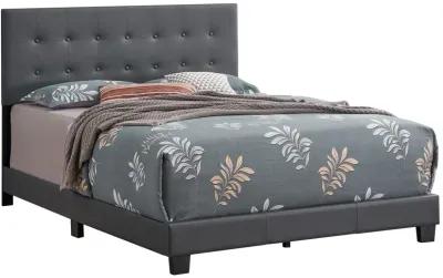 Caldwell Dark Grey Faux Leather Button Tufted Queen Panel Bed