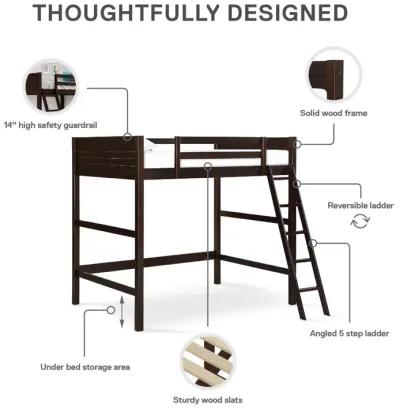 DHP Carlson Full Size Wooden Loft Bed with Ladder and Safety Railings