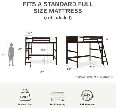 DHP Carlson Full Size Wooden Loft Bed with Ladder and Safety Railings