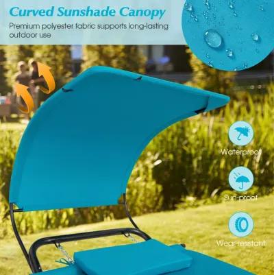 Patio Hanging Chaise Lounge Chair with Canopy Cushion Pillow and Storage Bag