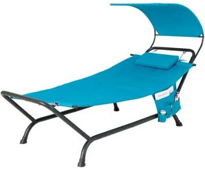 Patio Hanging Chaise Lounge Chair with Canopy Cushion Pillow and Storage Bag