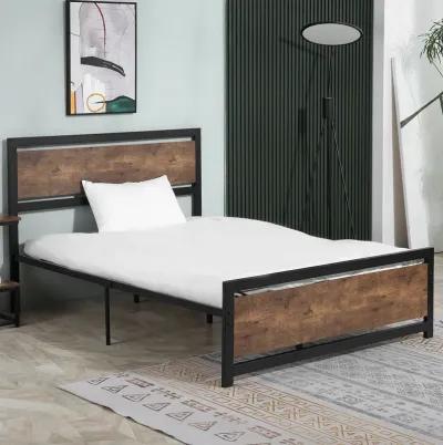 Full Bed Frame with Headboard & Footboard, Strong Slat Support Twin Size Metal Bed, Underbed Storage Space