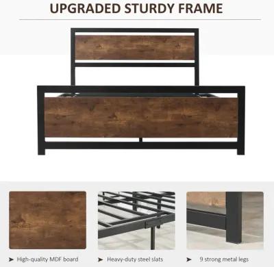 Full Bed Frame with Headboard & Footboard, Strong Slat Support Twin Size Metal Bed, Underbed Storage Space