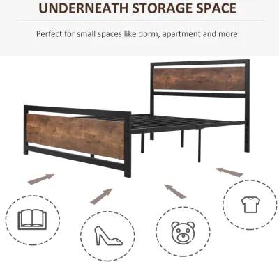 Full Bed Frame with Headboard & Footboard, Strong Slat Support Twin Size Metal Bed, Underbed Storage Space