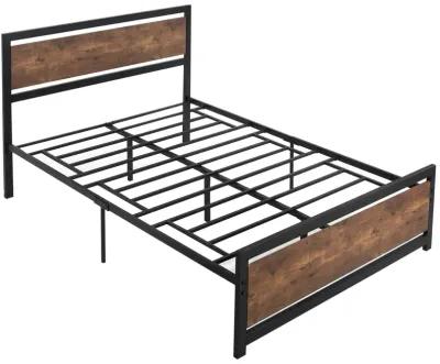 Full Bed Frame with Headboard & Footboard, Strong Slat Support Twin Size Metal Bed, Underbed Storage Space