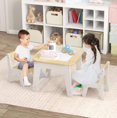 Hivvago Kid's Table and Chairs Set with Double-sized Tabletop-Natural