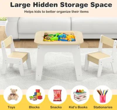 Hivvago Kid's Table and Chairs Set with Double-sized Tabletop-Natural