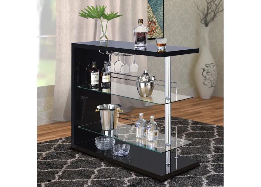 Enticing Rectangular Bar Unit with 2 Shelves and Wine Holder, Black-Benzara