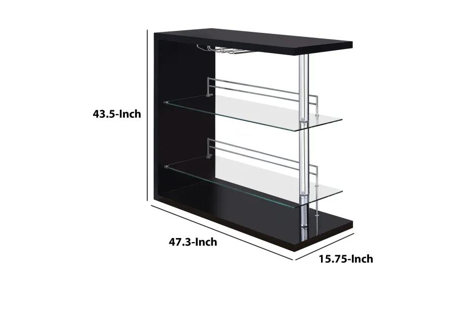 Enticing Rectangular Bar Unit with 2 Shelves and Wine Holder, Black-Benzara