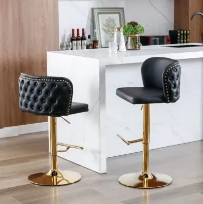 Hivvago Set of 2 Gold Details Upholstered Whole Back Tufted PU Armless Bar Stools